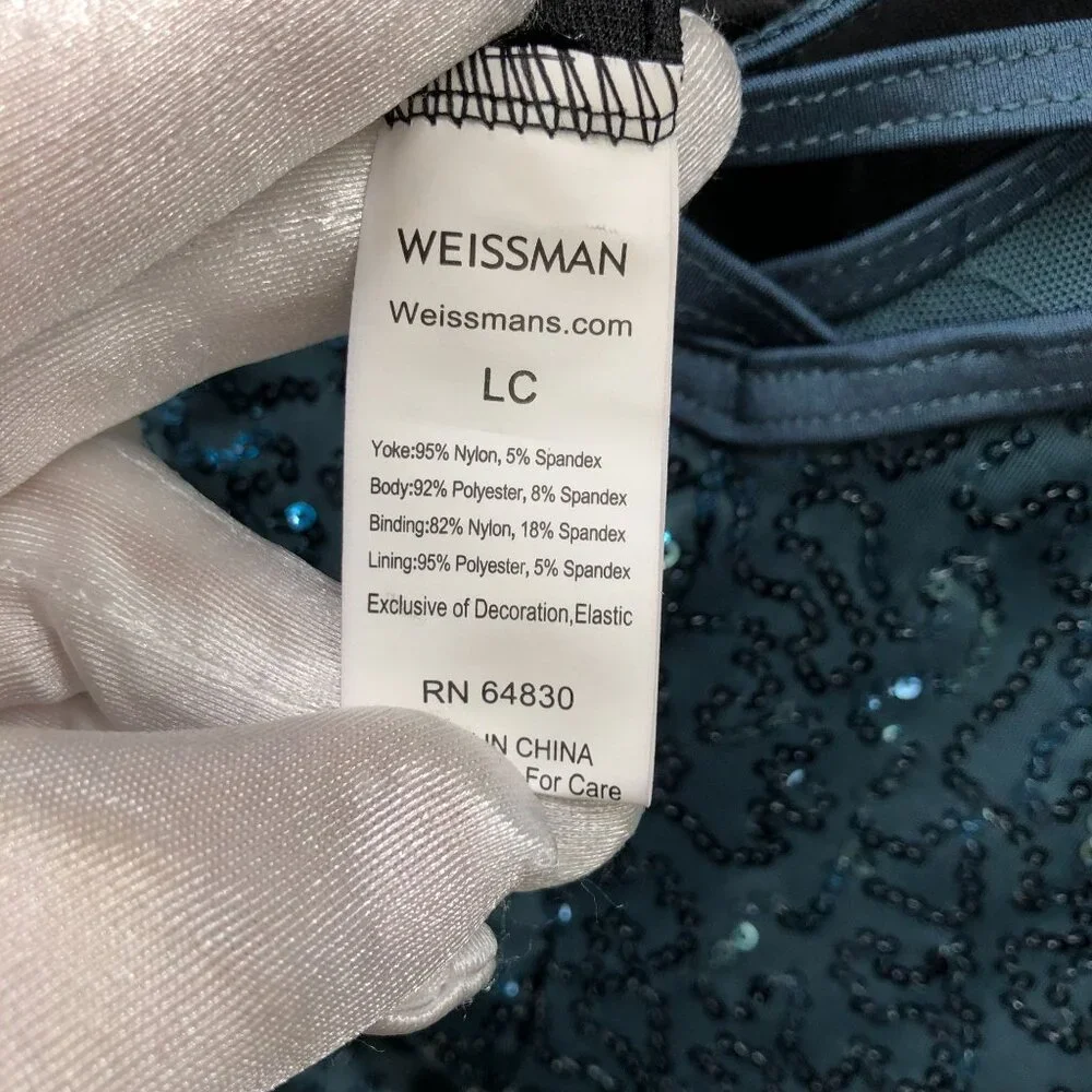 Weissman Biketard Mesh‎ Sequin Girls LC (14) TTYLXOX Teal Dance Costume